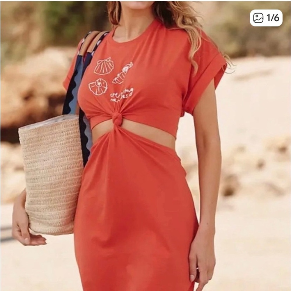 Anthropologie Celandine twist front t-shirt dress with back cutout, NWT XS